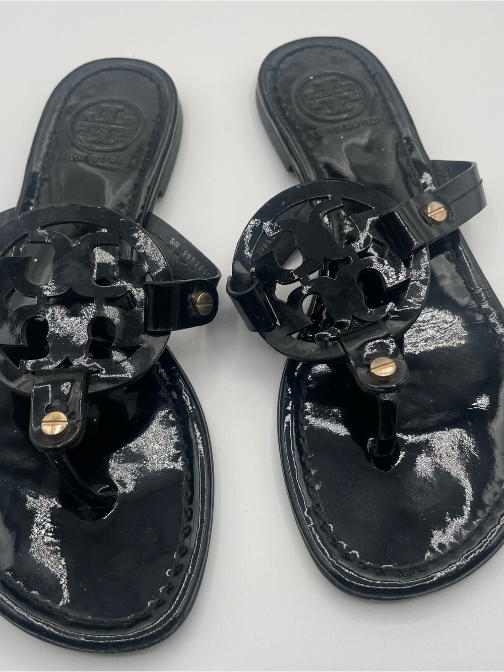 Tory Burch Black Patent Miller Thong Sandals